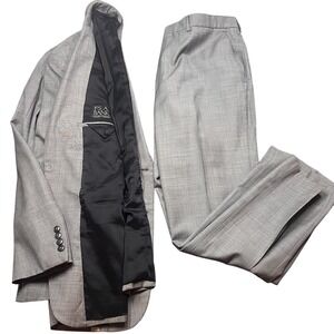Jos A Bank Mens Grey Slim Fit Suit Jacket 42R Pants 34x30 Traveler Stretch Check